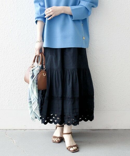 SHIPS / シップス ロング・マキシ丈スカート | 《予約》SHIPS any:〈洗濯機可能〉キャンブリック レース ギャザー ボリューム スカート | 詳細13