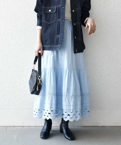 SHIPS / シップス ロング・マキシ丈スカート | 《予約》SHIPS any:〈洗濯機可能〉キャンブリック レース ギャザー ボリューム スカート | 詳細20