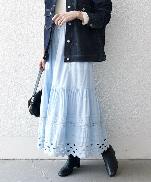 SHIPS / シップス ロング・マキシ丈スカート | 《予約》SHIPS any:〈洗濯機可能〉キャンブリック レース ギャザー ボリューム スカート | 詳細24
