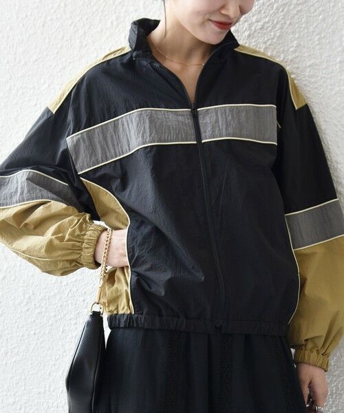 SHIPS / シップス ブルゾン | 《予約》SHIPS any:〈洗濯機可能〉ナイロン スタンドカラー 配色 ジップ ブルゾン（ブラック）