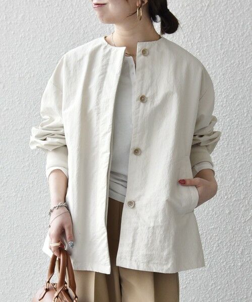 SHIPS / シップス ブルゾン | 《予約》SHIPS any:〈洗濯機可能〉ナイロン タスラン ノーカラー Aライン ブルゾン | 詳細4