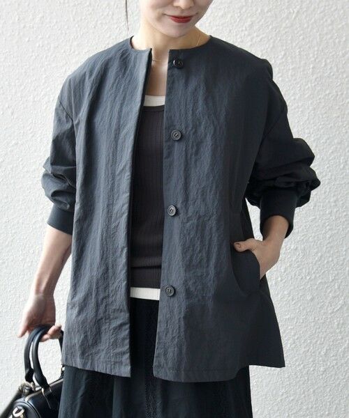 SHIPS / シップス ブルゾン | 《予約》SHIPS any:〈洗濯機可能〉ナイロン タスラン ノーカラー Aライン ブルゾン | 詳細15