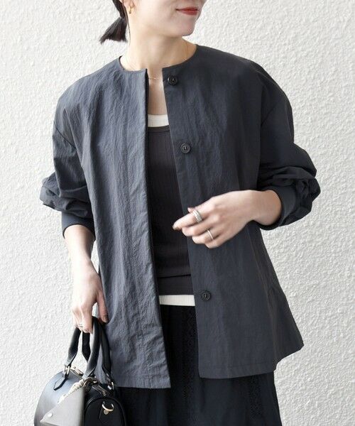 SHIPS / シップス ブルゾン | 《予約》SHIPS any:〈洗濯機可能〉ナイロン タスラン ノーカラー Aライン ブルゾン | 詳細21