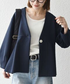 SHIPS / シップス ノーカラージャケット | 《予約》SHIPS any:〈手洗い可能〉ダンボール ペプラム Vネック ジャケット