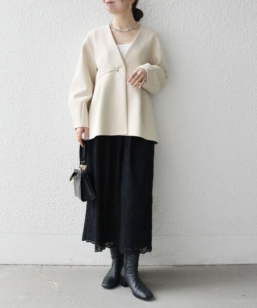 SHIPS / シップス ノーカラージャケット | 《予約》SHIPS any:〈手洗い可能〉ダンボール ペプラム Vネック ジャケット | 詳細1