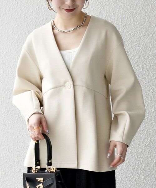 SHIPS / シップス ノーカラージャケット | 《予約》SHIPS any:〈手洗い可能〉ダンボール ペプラム Vネック ジャケット | 詳細3