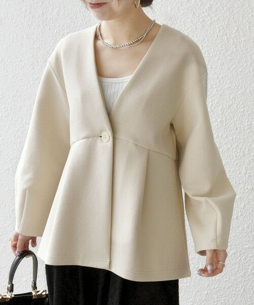 SHIPS / シップス ノーカラージャケット | 《予約》SHIPS any:〈手洗い可能〉ダンボール ペプラム Vネック ジャケット | 詳細4