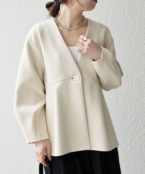 SHIPS / シップス ノーカラージャケット | 《予約》SHIPS any:〈手洗い可能〉ダンボール ペプラム Vネック ジャケット | 詳細5