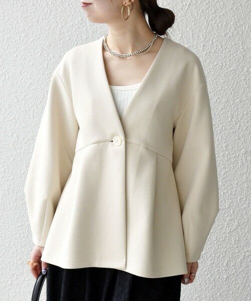 SHIPS / シップス ノーカラージャケット | 《予約》SHIPS any:〈手洗い可能〉ダンボール ペプラム Vネック ジャケット | 詳細9