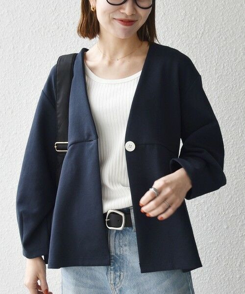 SHIPS / シップス ノーカラージャケット | 《予約》SHIPS any:〈手洗い可能〉ダンボール ペプラム Vネック ジャケット | 詳細14