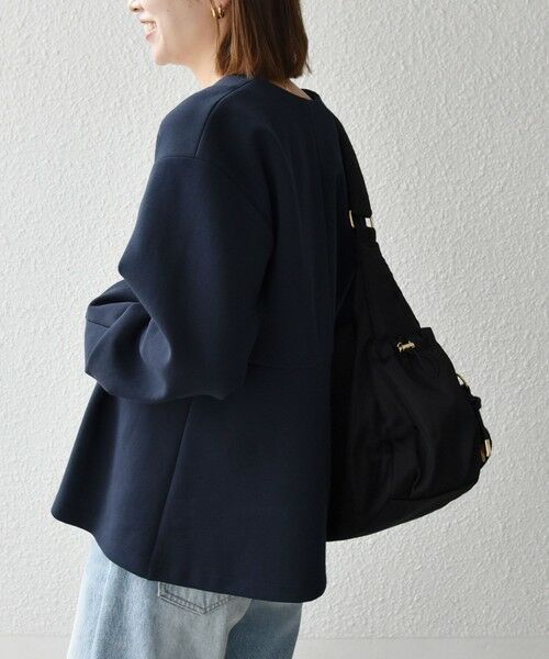 SHIPS / シップス ノーカラージャケット | 《予約》SHIPS any:〈手洗い可能〉ダンボール ペプラム Vネック ジャケット | 詳細19