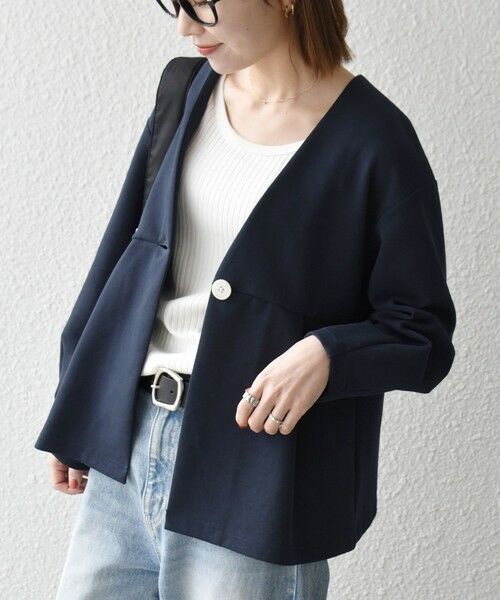 SHIPS / シップス ノーカラージャケット | 《予約》SHIPS any:〈手洗い可能〉ダンボール ペプラム Vネック ジャケット | 詳細21