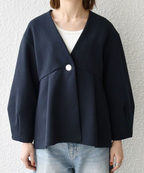 SHIPS / シップス ノーカラージャケット | 《予約》SHIPS any:〈手洗い可能〉ダンボール ペプラム Vネック ジャケット | 詳細22