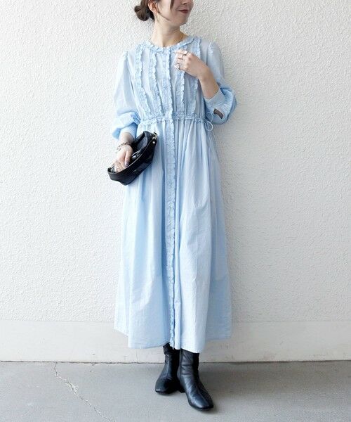 SHIPS / シップス ロング・マキシ丈ワンピース | 《予約》SHIPS any:〈洗濯機可能〉キャンブリック Aライン フリル シャツ ワンピース（ライトブルー）