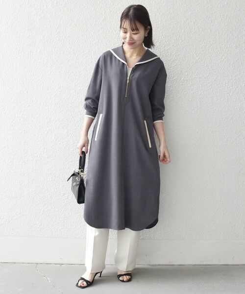 SHIPS / シップス ミニ丈・ひざ丈ワンピース | 《予約》SHIPS any:〈洗濯機可能〉セーラーカラー 配色 ジップ ワンピース | 詳細1