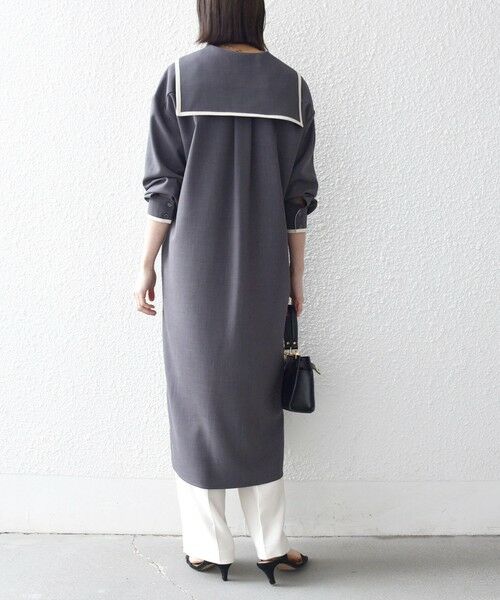 SHIPS / シップス ミニ丈・ひざ丈ワンピース | 《予約》SHIPS any:〈洗濯機可能〉セーラーカラー 配色 ジップ ワンピース（グレー）