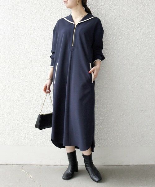 SHIPS / シップス ミニ丈・ひざ丈ワンピース | 《予約》SHIPS any:〈洗濯機可能〉セーラーカラー 配色 ジップ ワンピース | 詳細23