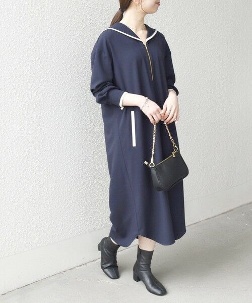SHIPS / シップス ミニ丈・ひざ丈ワンピース | 《予約》SHIPS any:〈洗濯機可能〉セーラーカラー 配色 ジップ ワンピース | 詳細24