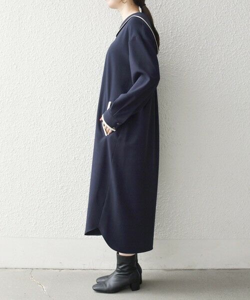 SHIPS / シップス ミニ丈・ひざ丈ワンピース | 《予約》SHIPS any:〈洗濯機可能〉セーラーカラー 配色 ジップ ワンピース | 詳細28