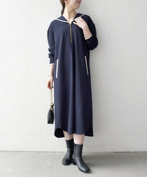 SHIPS / シップス ミニ丈・ひざ丈ワンピース | 《予約》SHIPS any:〈洗濯機可能〉セーラーカラー 配色 ジップ ワンピース | 詳細17