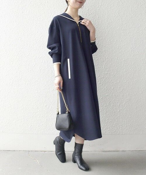 SHIPS / シップス ミニ丈・ひざ丈ワンピース | 《予約》SHIPS any:〈洗濯機可能〉セーラーカラー 配色 ジップ ワンピース | 詳細18