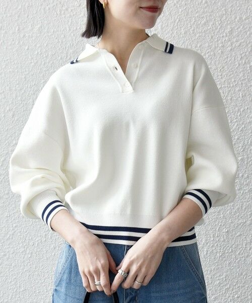 SHIPS / シップス ニット・セーター | 《予約》SHIPS any:〈手洗い可能〉コットン ミックス ライン ポロニット プルオーバー | 詳細3