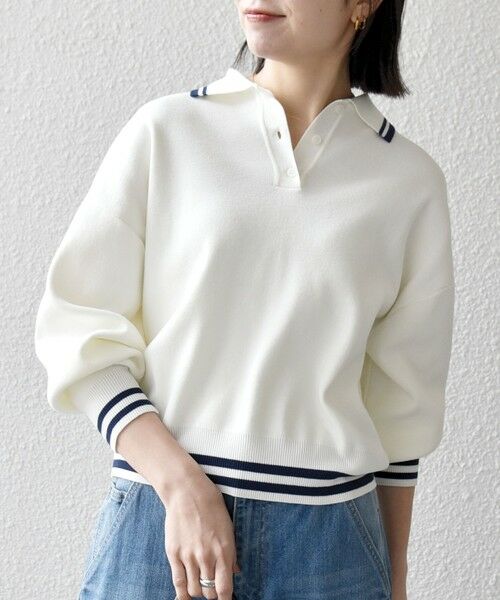 SHIPS / シップス ニット・セーター | 《予約》SHIPS any:〈手洗い可能〉コットン ミックス ライン ポロニット プルオーバー | 詳細7