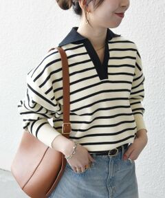 SHIPS / シップス ニット・セーター | 《予約》SHIPS any:〈手洗い可能〉バイカラー スキッパー ニット プルオーバー