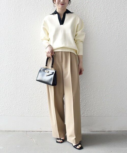 SHIPS / シップス ニット・セーター | 《予約》SHIPS any:〈手洗い可能〉バイカラー スキッパー ニット プルオーバー | 詳細1