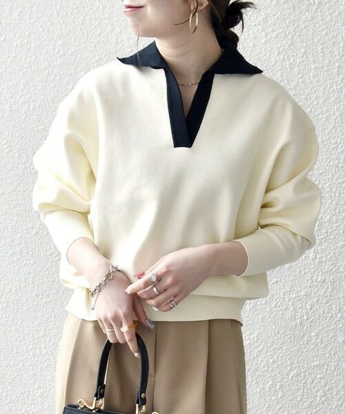 SHIPS / シップス ニット・セーター | 《予約》SHIPS any:〈手洗い可能〉バイカラー スキッパー ニット プルオーバー | 詳細3