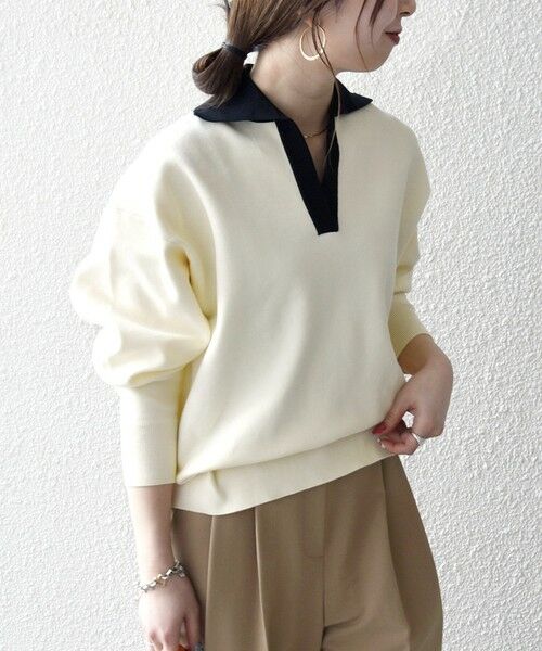 SHIPS / シップス ニット・セーター | 《予約》SHIPS any:〈手洗い可能〉バイカラー スキッパー ニット プルオーバー | 詳細4