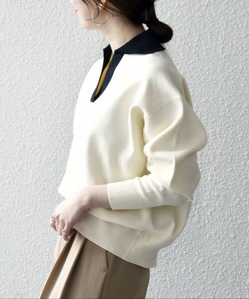 SHIPS / シップス ニット・セーター | 《予約》SHIPS any:〈手洗い可能〉バイカラー スキッパー ニット プルオーバー | 詳細6