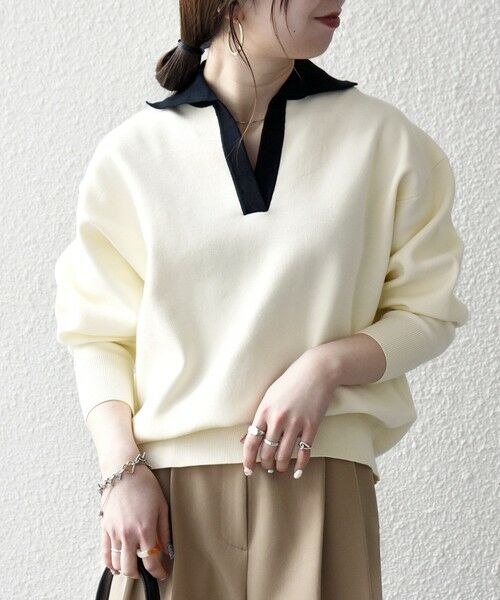 SHIPS / シップス ニット・セーター | 《予約》SHIPS any:〈手洗い可能〉バイカラー スキッパー ニット プルオーバー | 詳細7