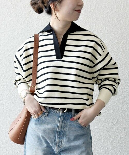 SHIPS / シップス ニット・セーター | 《予約》SHIPS any:〈手洗い可能〉バイカラー スキッパー ニット プルオーバー | 詳細24