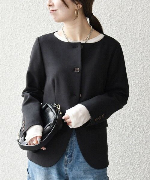 SHIPS / シップス ノーカラージャケット | 《予約》SHIPS any:〈洗濯機可能〉シャーク ノーカラー ジャケット | 詳細10