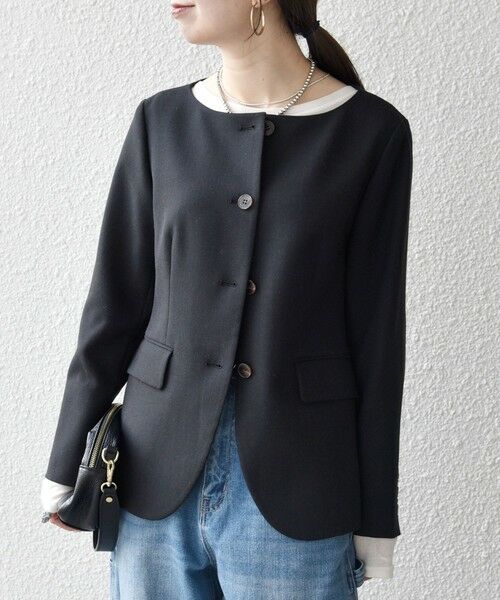 SHIPS / シップス ノーカラージャケット | 《予約》SHIPS any:〈洗濯機可能〉シャーク ノーカラー ジャケット | 詳細9