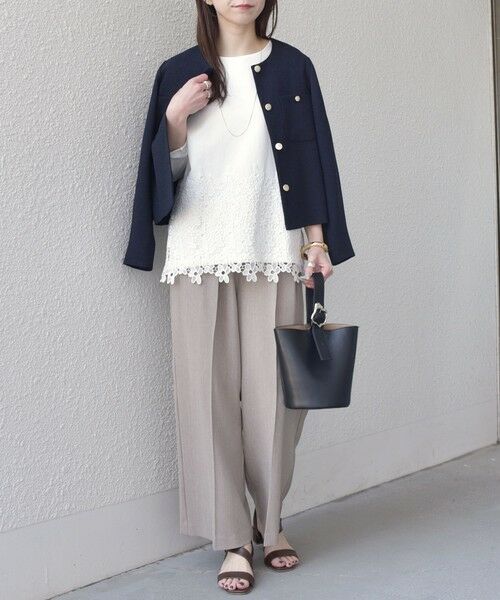 SHIPS / シップス カットソー（半袖以外） | 《追加・新色予約》【WEB限定】SHIPS Colors:ポンチ レース コンビ トップス（無地）◆ | 詳細12