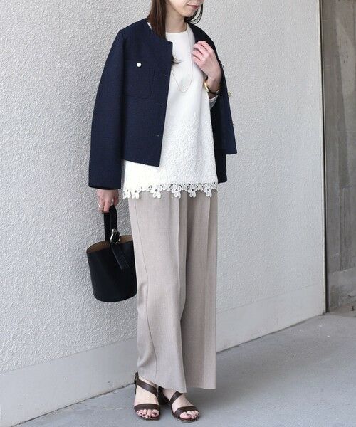 SHIPS / シップス カットソー（半袖以外） | 《追加・新色予約》【WEB限定】SHIPS Colors:ポンチ レース コンビ トップス（無地）◆ | 詳細13