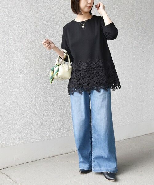 SHIPS / シップス カットソー（半袖以外） | 《追加・新色予約》【WEB限定】SHIPS Colors:ポンチ レース コンビ トップス（無地）◆ | 詳細16
