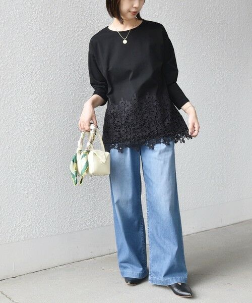 SHIPS / シップス カットソー（半袖以外） | 《追加・新色予約》【WEB限定】SHIPS Colors:ポンチ レース コンビ トップス（無地）◆ | 詳細22