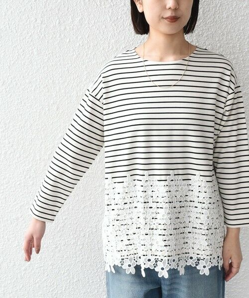 SHIPS / シップス カットソー（半袖以外） | SHIPS Colors:〈手洗い可能〉ポンチ レース コンビ ボーダートップス | 詳細11
