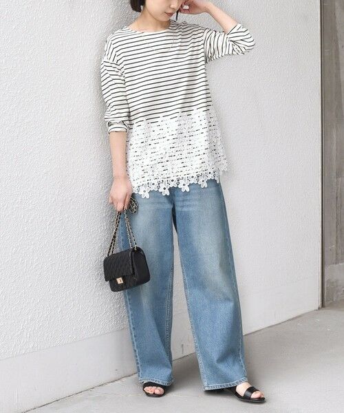 SHIPS / シップス カットソー（半袖以外） | SHIPS Colors:〈手洗い可能〉ポンチ レース コンビ ボーダートップス | 詳細12