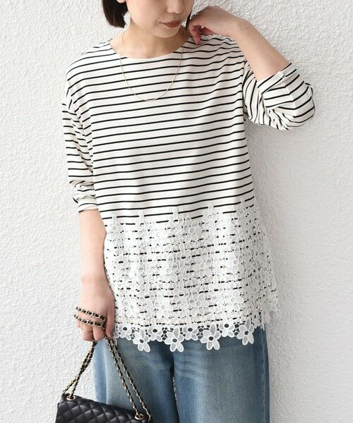 SHIPS / シップス カットソー（半袖以外） | SHIPS Colors:〈手洗い可能〉ポンチ レース コンビ ボーダートップス | 詳細13