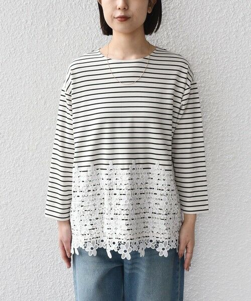 SHIPS / シップス カットソー（半袖以外） | SHIPS Colors:〈手洗い可能〉ポンチ レース コンビ ボーダートップス | 詳細8