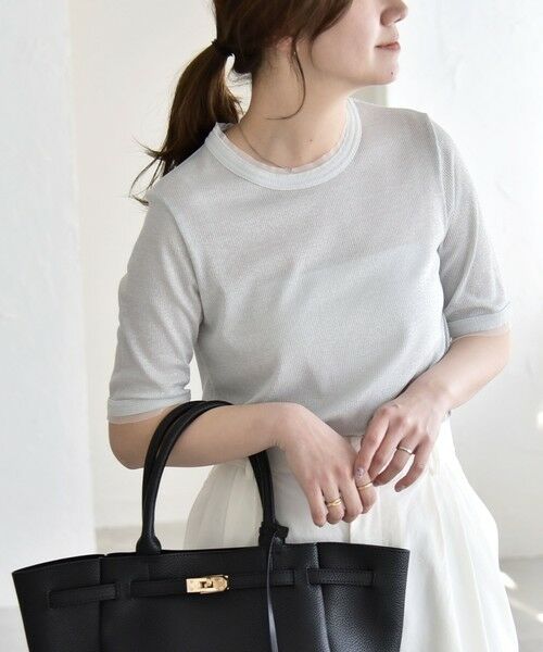 SHIPS / シップス Tシャツ | quaranciel:〈手洗い可能〉ラメ チュール リブ コンパクト TEE | 詳細12