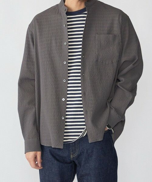 SHIPS / シップス シャツ・ブラウス | SHIPS: エアー サッカー リラックス バンドカラー シャツ（ダークグレー）