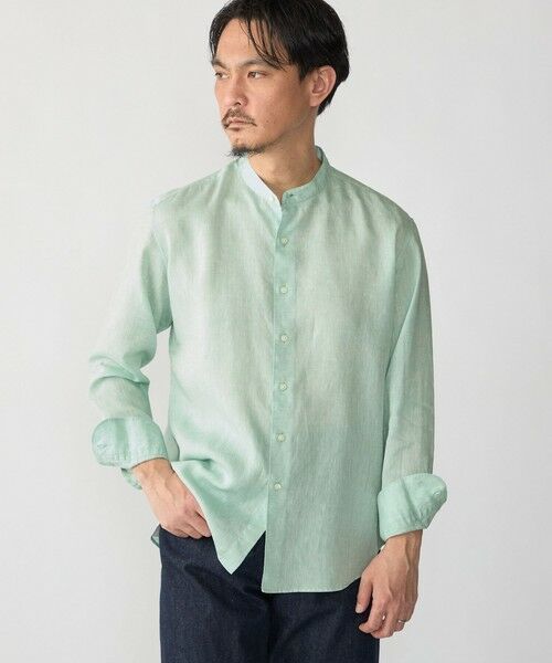 SHIPS / シップス シャツ・ブラウス | SHIPS: ウォッシュド リネン バンドカラー ソリッド シャツ(ライム)