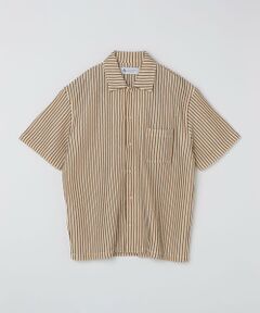 City Ambient Products: オープンカラー メッシュ ストライプ ショートスリーブ シャツ