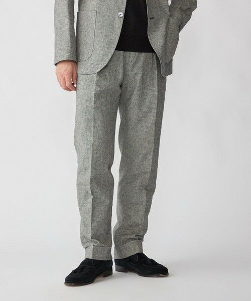 SHIPS / シップス スラックス・ドレスパンツ | Errico Formicola: VITO リネン コットン ハウンドトゥース スラックス（ブラック）