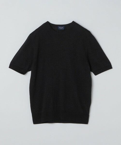 SHIPS / シップス Tシャツ | Drumohr: リネン コットン ガーメントダイ クルーネック ニット Tシャツ（ブラック）